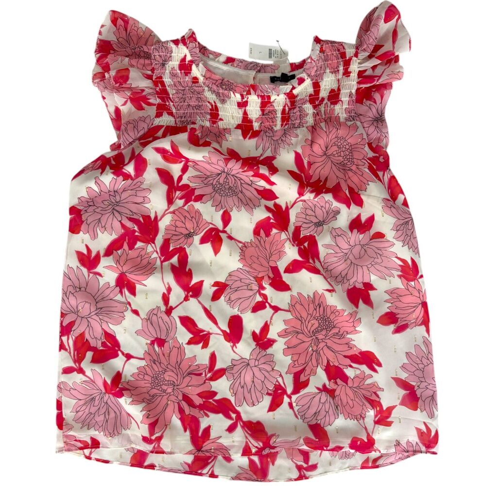 NWT Talbots Ruffle Smocked Top - Chrysanthemum Garden Size L - Picture 2 of 5